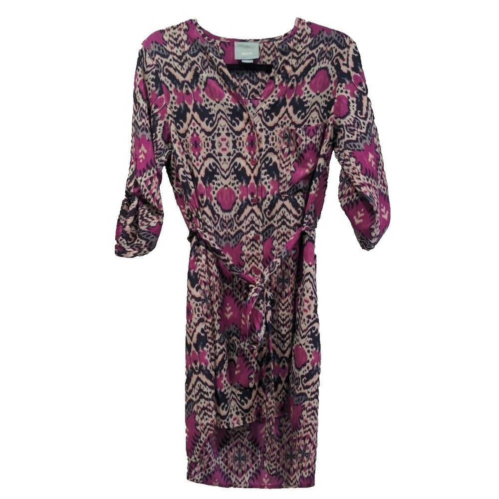 Maeve Anthropologie Womens Belted Button Up Shift Dress Size XS Pink Casual